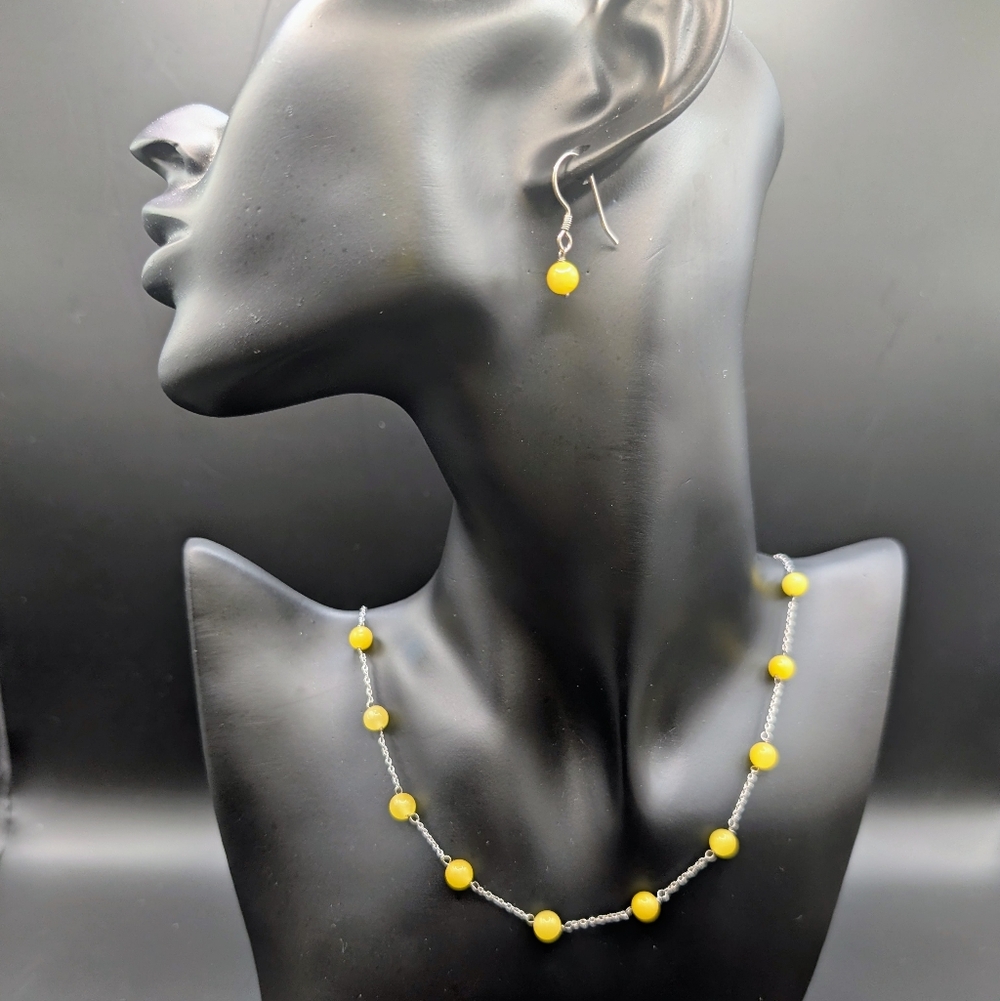 Genuine Burmese Honey Jade Station Necklace And Earrings Set